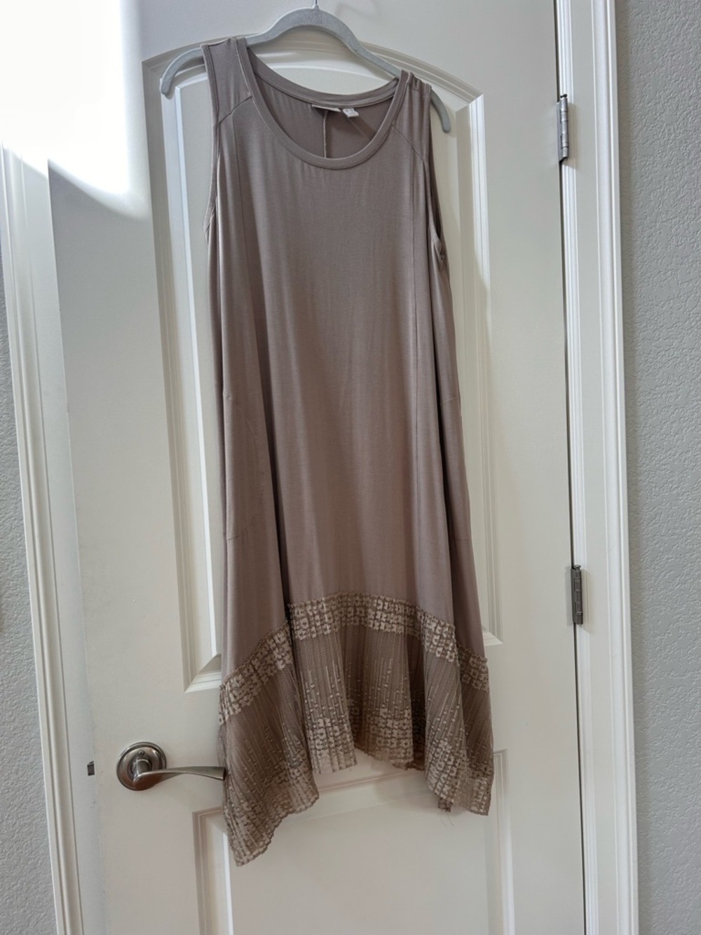 LOGO Midi pleated lace Hem Dress. Broomstick Lace. Lagenlook. Modest. Boho. MP